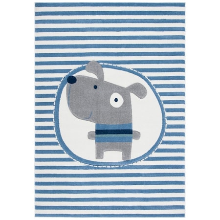 Flowers First 4 x 6 ft. Carousel Kids & Youth Rectangle Power Loomed Rug, Ivory & Blue FL1909540